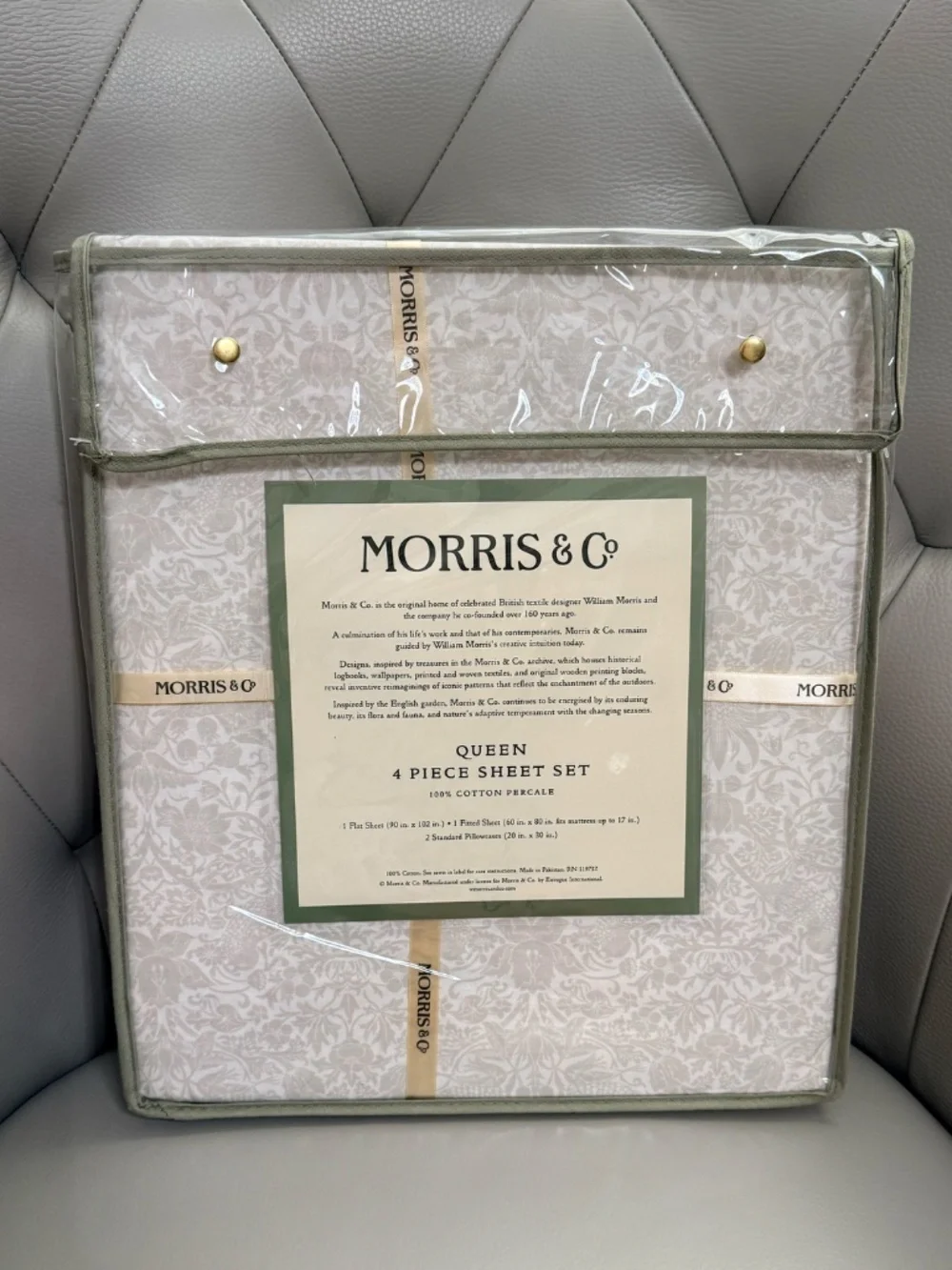 Morris & Co 4pc Cotton Percale Floral Botanical Queen Fitted Pillow Sheet Set